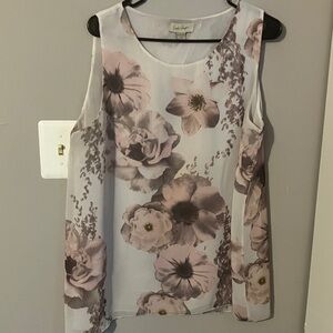 Charlie Paige Floral Sleeveless Sheer Blouse - Pink and Cream Sz L